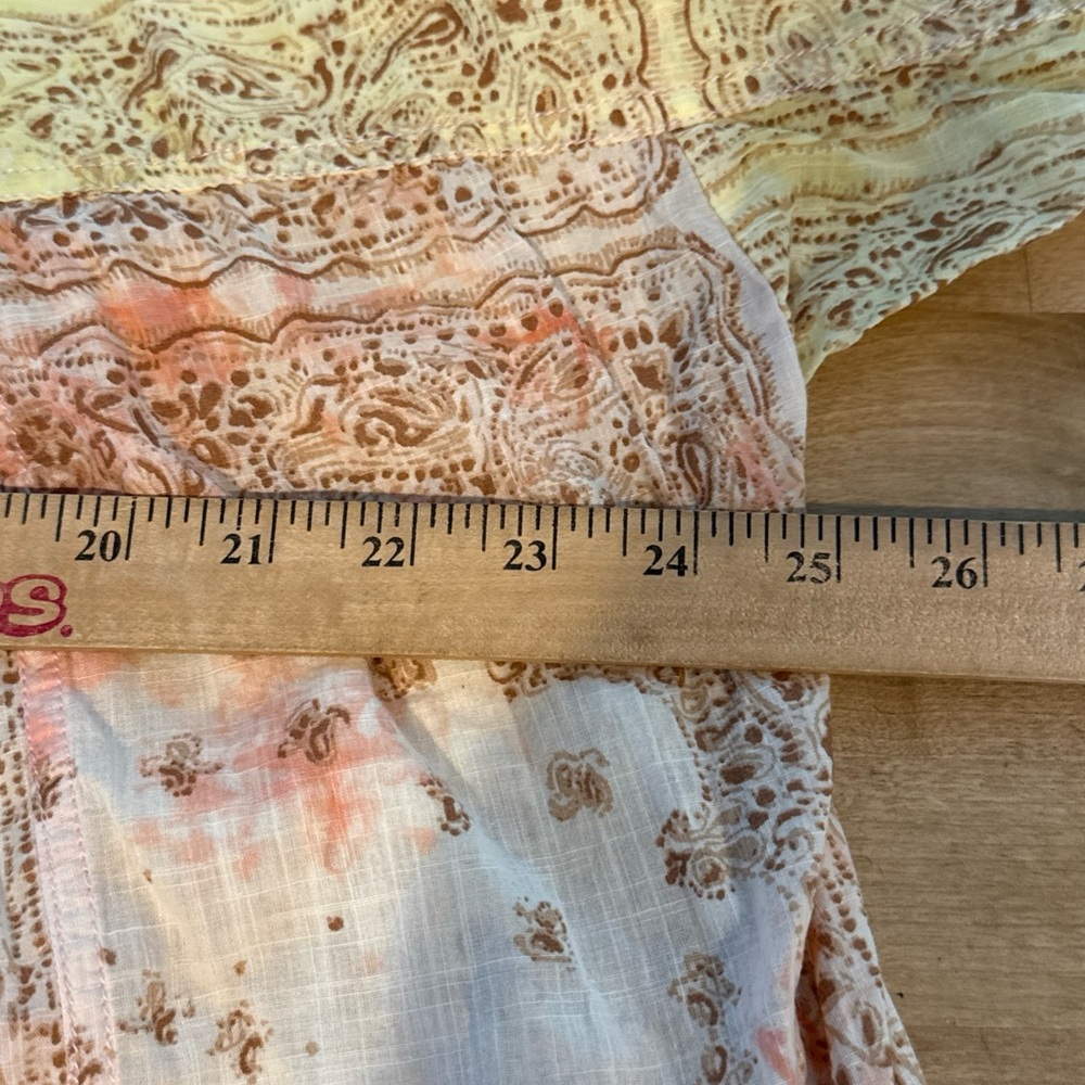 Pilcro Anthropologie Yellow and Pink Patchwork Blouse The Tavi Batik Button Top - Picture 10 of 11